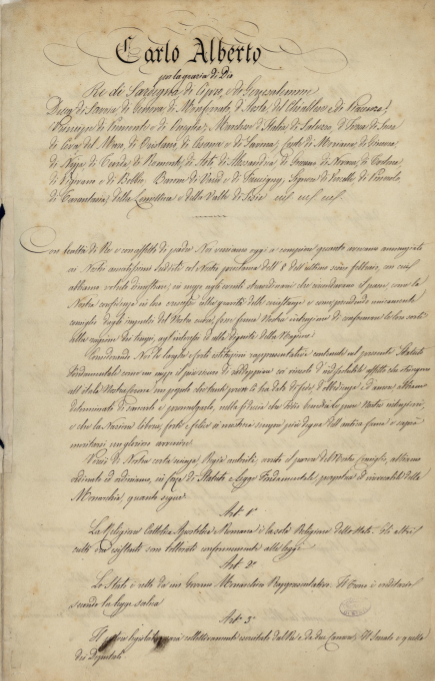 
La prima pagina dello Statuto Albertino